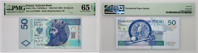 III RP, 50 złotych 25.03.1994, seria AA Numer 7479598. Rzadka, pierwsza seria. R...