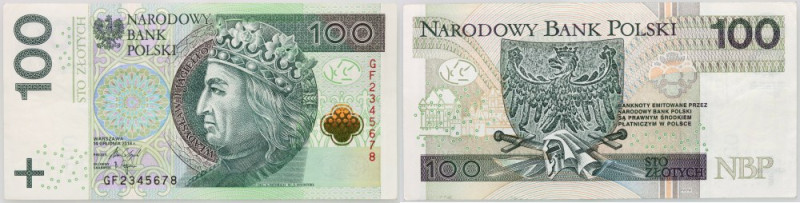 III RP, 100 złotych 14.12.2018, seria GF, ciekawy numer seryjny Numer 2345678. Z...