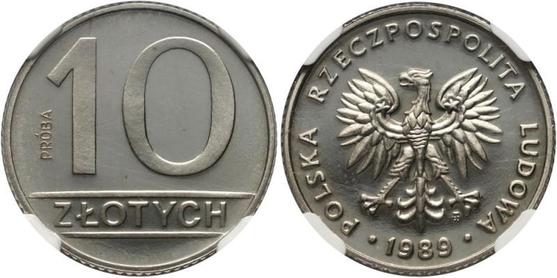 PRL, 10 złotych 1989, PRÓBA, nikiel Nakład 500 sztuk. Reference: Parchimowicz P2...