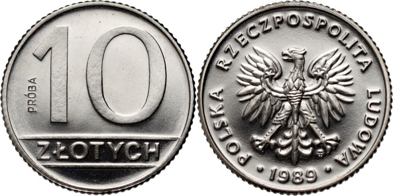 PRL, 10 złotych 1989, PRÓBA, nikiel Nakład 500 sztuk. Reference: Parchimowicz P2...