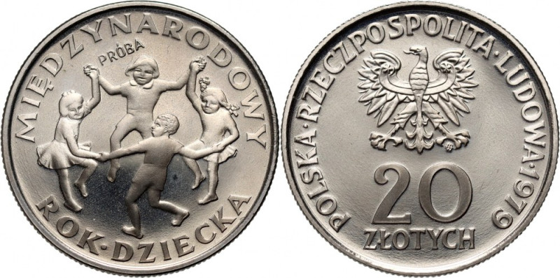 PRL, 20 złotych 1979, Międzynarodowy Rok Dziecka, PRÓBA, nikiel Nakład 500 sztuk...