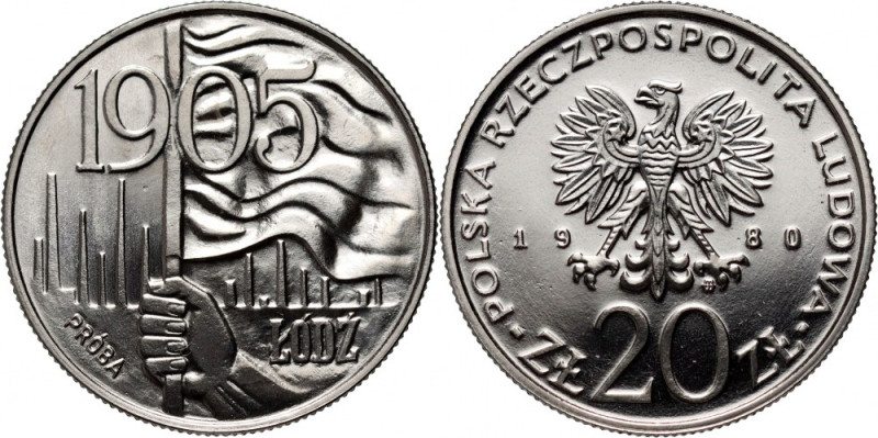 PRL, 20 złotych 1980, 1905 - Łódź, PRÓBA, nikiel Nakład 500 sztuk. Reference: Pa...