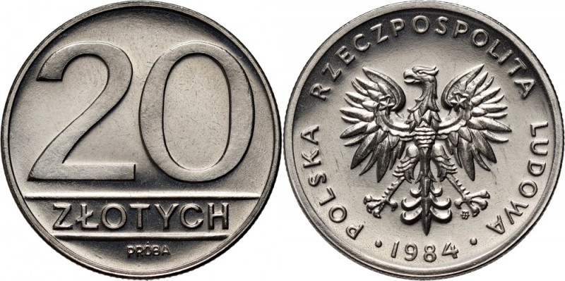 PRL, 20 złotych 1984, PRÓBA, nikiel Nakład 500 sztuk. Reference: Parchimowicz P3...