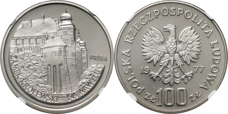 PRL, 100 złotych 1977, Zamek Królewski na Wawelu, PRÓBA, nikiel Nakład 500 sztuk...