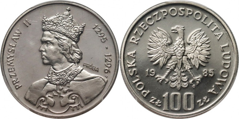 PRL, 100 złotych 1985, Przemysław II, PRÓBA, nikiel Nakład 500 sztuk.
Reference...