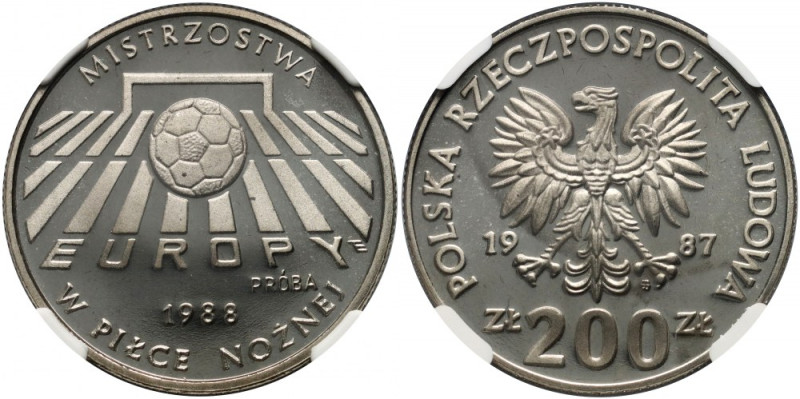 PRL, 200 złotych 1987, Mistrzostwa Europy w Piłce Nożnej 1988, PRÓBA, nikiel Nak...