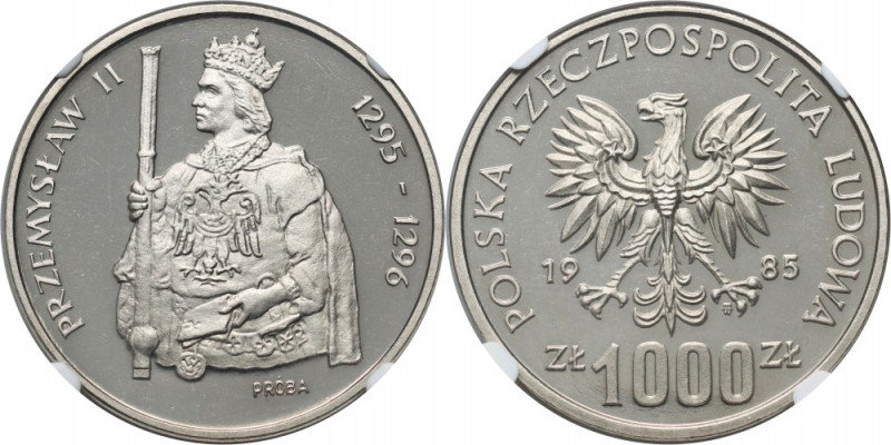 PRL, 1000 złotych 1985, Przemysław II, PRÓBA, nikiel Nakład 500 sztuk.
Referenc...