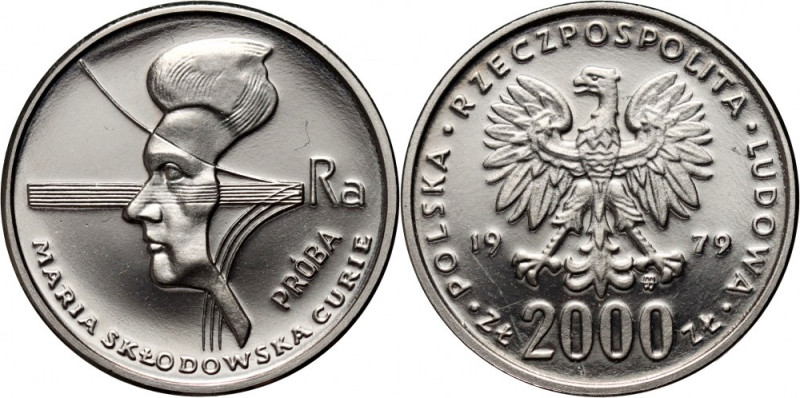 PRL, 2000 złotych 1979, Maria Skłodowska Curie, PRÓBA, nikiel Nakład 500 sztuk....