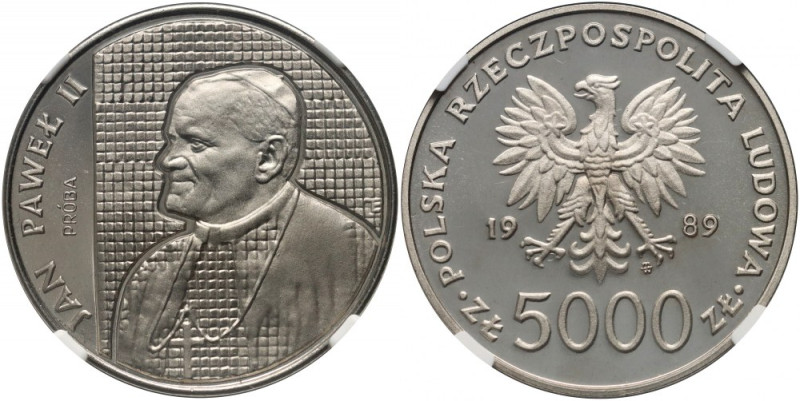 PRL, 5000 złotych 1989, Jan Paweł II, PRÓBA, nikiel Nakład 500 sztuk.
Reference...