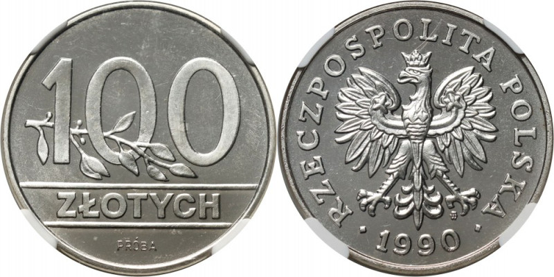 III RP, 100 złotych 1990, PRÓBA, nikiel Nakład 500 sztuk. Reference: Parchimowic...