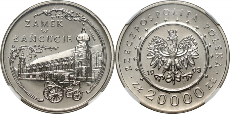 III RP, 20000 złotych 1993, Zamek w Łańcucie, PRÓBA, nikiel Nakład 500 sztuk.
R...