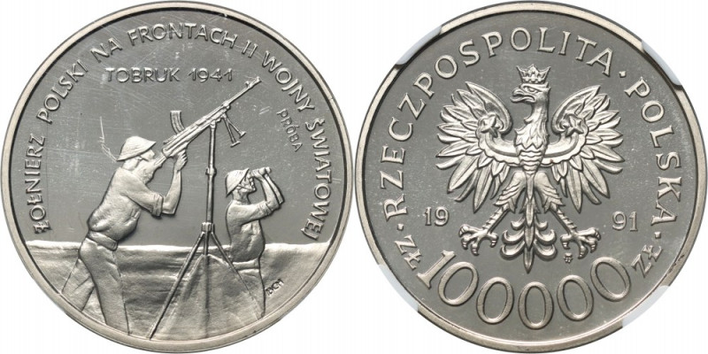 III RP, 100000 złotych 1991, Żołnierz Polski na frontach II Wojny Światowej - To...