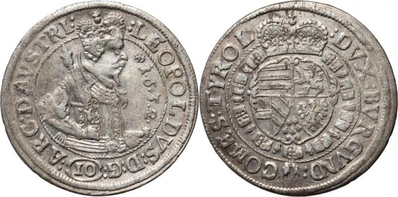 Austria, Leopold V, 10 Kreuzer 1632, Hall Reference: KM #589
Grade: XF-