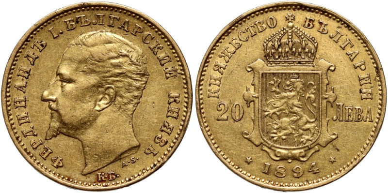 Bulgaria, Ferdinand I, 20 Leva 1894 Gold 6,42 g. Złoto 6,42 g. Reference: Friedb...