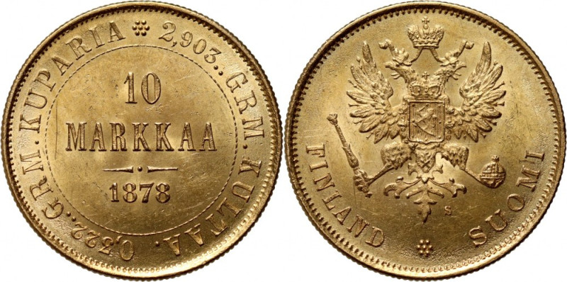 Finland, Alexander II, 10 Marks 1878 S, Helsinki Gold 3,21 g. Złoto 3,21 g. Refe...