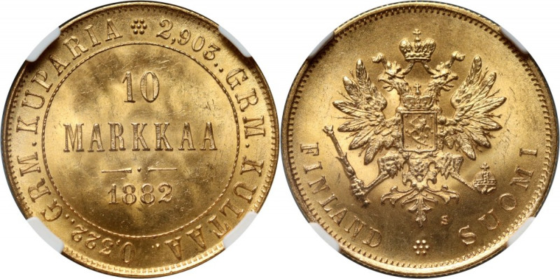 Finland, Alexander III, 10 Markkaa 1882 S, Helsinki Gold. Attractive coin. Złoto...