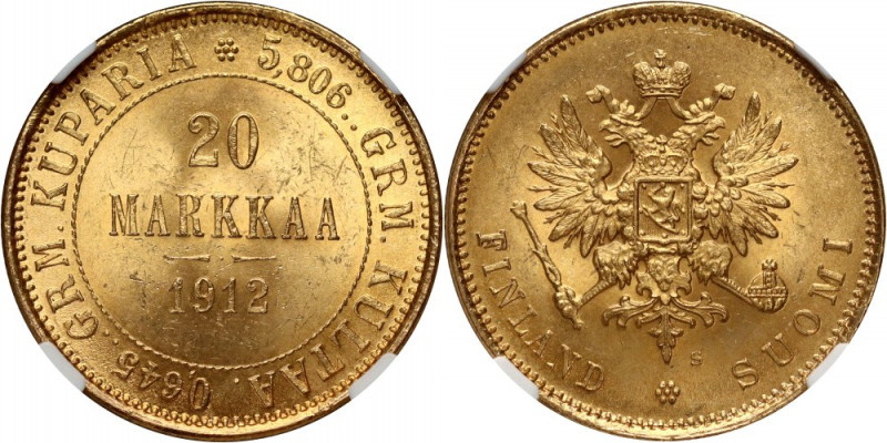 Finland, Nicholas II, 20 Markkaa 1912 S, Helsinki Złoto.
Reference: Friedberg 3...