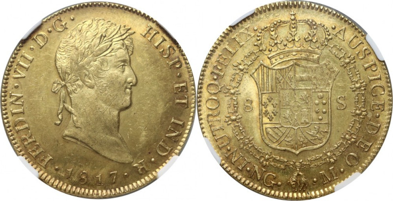 Guatemala, Ferdinand VII, 8 Escudos 1817 NG M, Guatemala Gold. The highest NGC g...