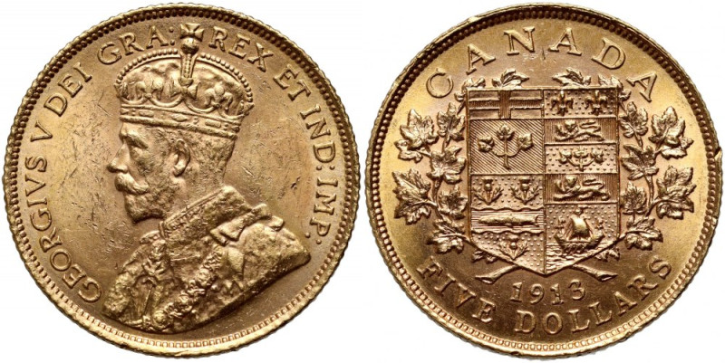 Canada, George V, 5 Dollars 1913 Gold 8,33 g.
 Złoto 8,33 g Reference: Friedber...