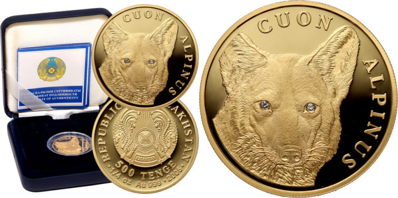 Kazakhstan, 500 tenge 2005, Red Wolf (Coun Alpinus) Gold 7,78 g. Mintage 4000 pc...