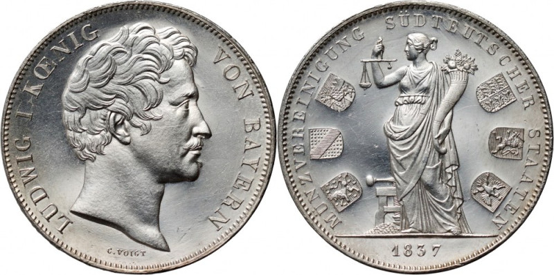 Germany, Bavaria, Ludwig I, 2 Thalers 1837, Munich, Monetary Union Silver 37,20 ...