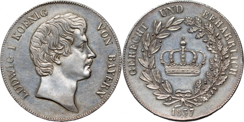 Germany, Bavaria, Ludwig I, Thaler (Kronenthaler) 1837, Munich Silver 29,50 g. S...