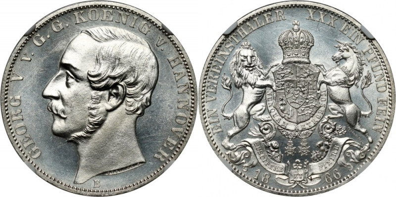 Germany, Hanover, Georg V, Taler 1866 B Reference: KM #230, AKS 144
Grade: NGC ...