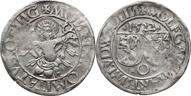 Germany, Öttingen, Wolfgang I, Martin, Ludwig XIV, Batzen 1522 Weight 2,68 g. Wa...