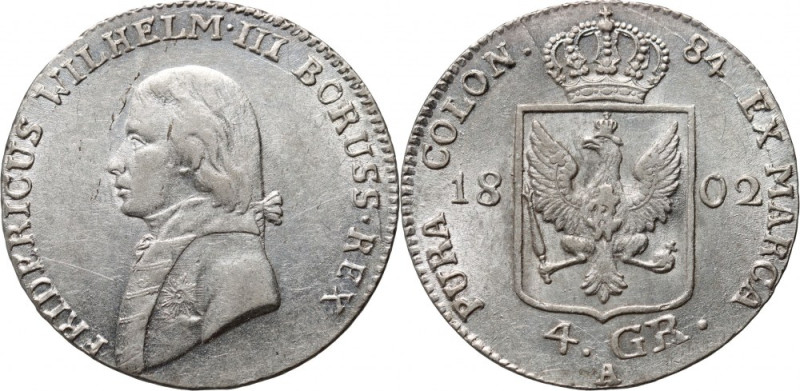 Germany, Prussia, Friedrich Wilhelm III, 4 Groschen 1802 A, Berlin Silver. Very ...