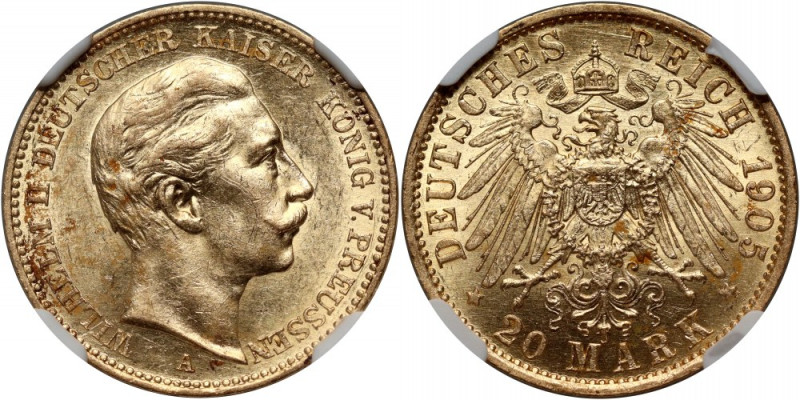 Germany, Prussia, Wilhelm II, 20 Mark 1905 A, Berlin Gold.&nbsp; Złoto. Referenc...