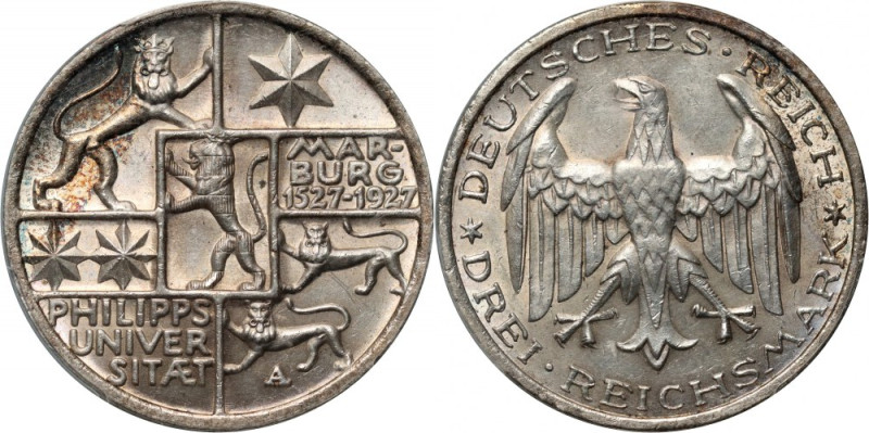 Germany, Weimar Republic, 3 Mark 1927 A, Berlin, Marburg Reference: Jaeger 330
...