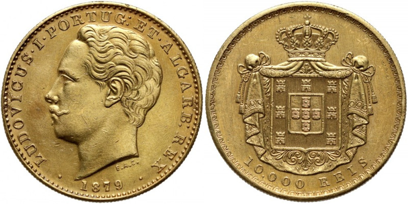 Portugal, Louis I, 10000 Reis 1879 Gold 17,62 g. Złoto 17,62 g. Reference: Fried...