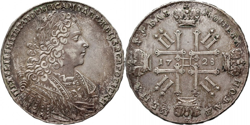 Russia, Peter II, Rouble 1728, Kadashevsky Mint Silver 28,63 g. Srebro 28,63 g. ...