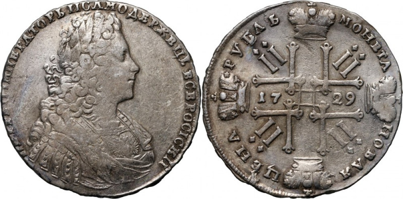 Russia, Peter II, Rouble 1729, Moscow, Kadashevsky Dvor Silver 27,91 g. Srebro 2...