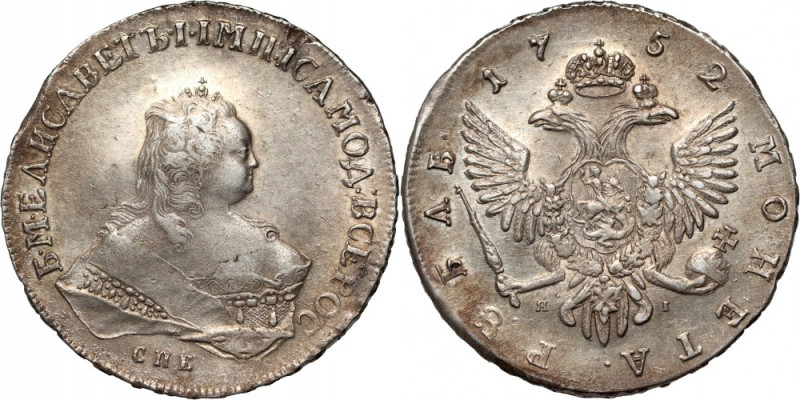 Russia, Elizabeth I, Rouble 1752 СПБ ЯI, St. Petersburg Silver 25,51 g. Rim dama...