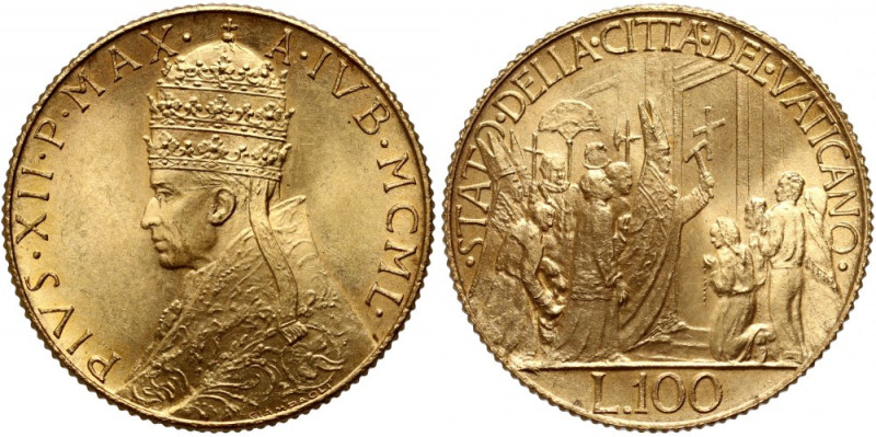 Vatican, Pius XII, 100 Lire 1950 Gold 5,20 g.
 Złoto 5,20 g. Reference: Friedbe...