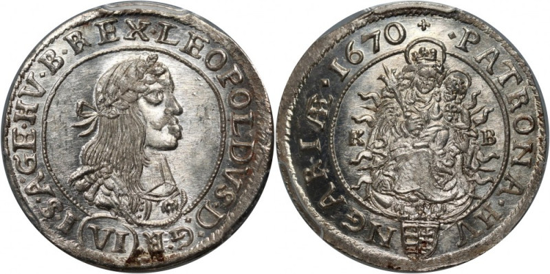 Hungary, Leopold I, 6 Kreuzer 1670 KB, Kremnitz Reference: Huszár 1450
Grade: P...