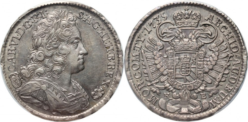 Hungary, Charles VI, 1/2 Thaler 1735 KB, Kremnitz Old, dark patina. Ciemna, star...