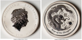 Elizabeth II silver Matte Proof "Year of the Dragon" 30 Dollars (1 Kilo) 2012-P UNC (Rim Damage), Perth mint, KM1668. Lunar Series II. HID09801242017 ...