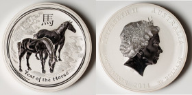 Elizabeth II silver Matte Proof "Year of the Horse" 30 Dollars (1 Kilo) 2014-P UNC, Perth mint, cf. KM2115. Lunar series II. Accompanied by original c...