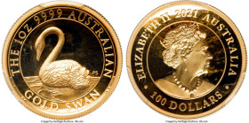 Elizabeth II gold Proof High Relief "Australian Gold Swan" 100 Dollars (1 oz) 2021-P PR70 Deep Cameo PCGS, Perth mint, KM4217. Mintage: 188. First Str...