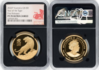 Elizabeth II gold Proof "Year of the Tiger" 100 Dollars (1 oz) 2022-P PR70 Ultra Cameo NGC, Perth mint, KM4440. Lunar Series III. First Releases. HID0...