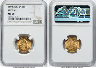Franz Joseph I gold Restrike 4 Florin (10 Francs) 1892 MS68 NGC, Vienna mint, KM2260, Fr-503R. Last year of type. HID09801242017 © 2024 Heritage Aucti...