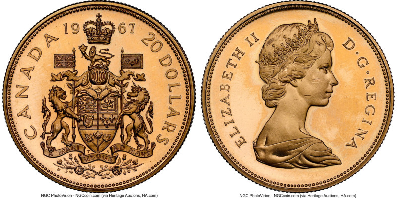 Elizabeth II gold Specimen "Confederation Centennial" 20 Dollars 1967 SP65 Cameo...