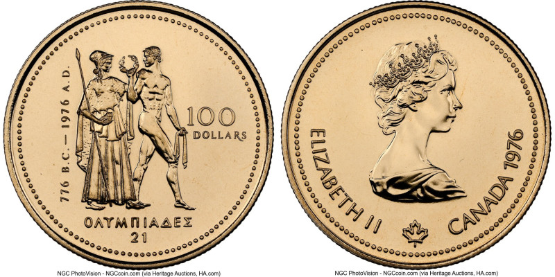 Elizabeth II gold "Montreal Olympics - 14K" 100 Dollars 1976 MS68 Deep Prooflike...