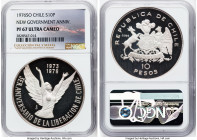 Republic silver Proof "New Government Anniversary" 10 Pesos 1976-So PR67 Ultra Cameo NGC, Santiago mint, KM211. The Colección Val y Mexía of Chilean C...