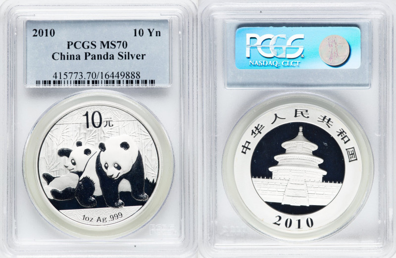 People's Republic 10-Piece Lot of Certified silver "Panda" 10 Yuan 2010 MS70 PCG...