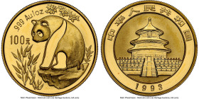 People's Republic gold "Panda - Large Date" 100 Yuan (1 oz) 1993 MS69 NGC, KM1371, PAN-335A. Panda Bullion Series. A near-perfect and bright example o...
