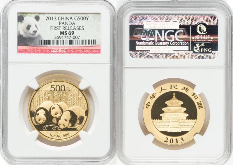 People's Republic gold "Panda" 500 Yuan (1 oz) 2013 MS69 NGC, KM2024, PAN-579A. ...