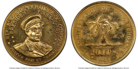 Democratic Republic gold Proof "5th Anniversary of Independence" 20 Francs 1965 PR65 PCGS, KM3. KM notes that approximately 70% of the type was melted...